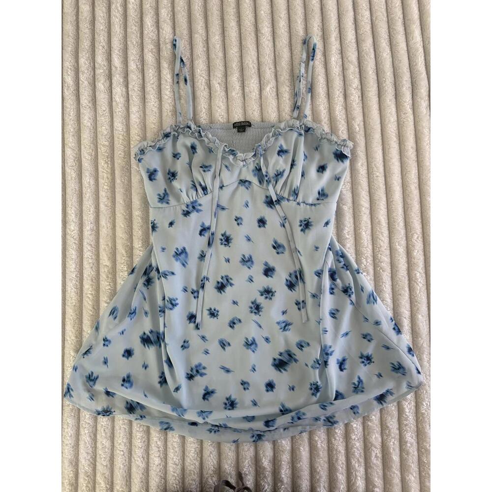 Light Blue Floral Spaghetti Strap babydoll dress
